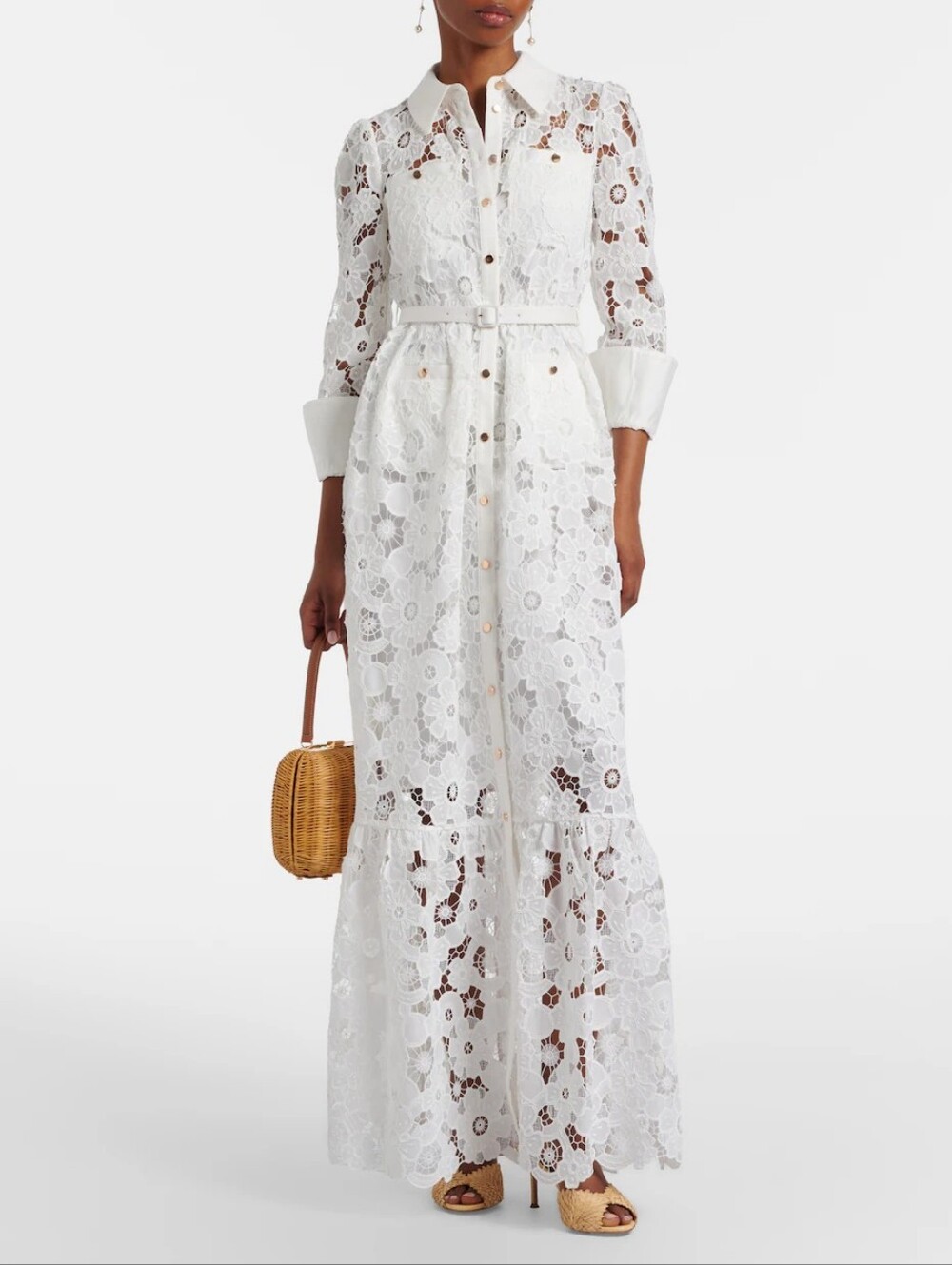 Self-Portrait Belted guipure lace shirt dress - Picture 1 of 7